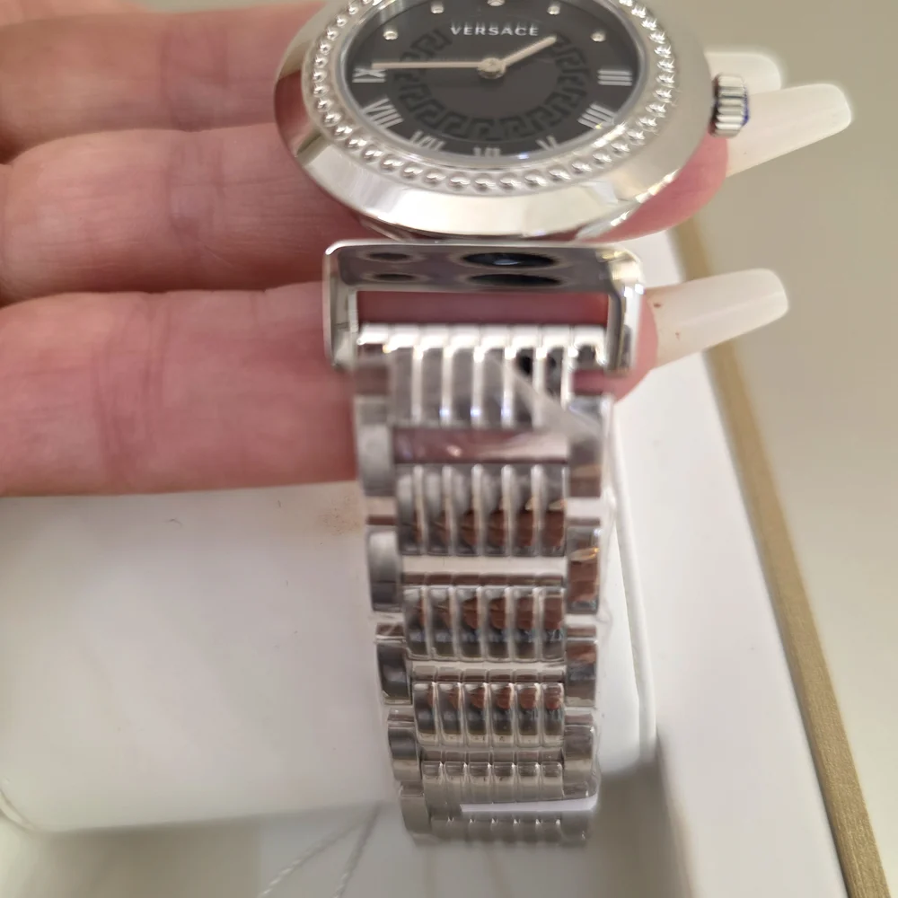 NEW Versace Swiss Made Stainless Black Dial Silver Bracelet Women's Wristwatch